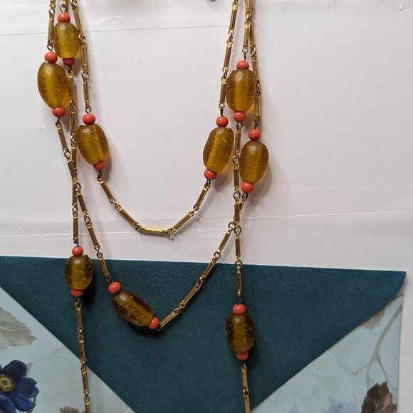 56" Flapper Interesting Hand Made Glass Beads and Bar spacer Flapper Jewelry Vin - Picture 4 of 11